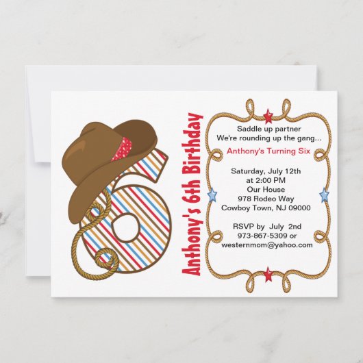 Westerne Big Six Boy Birthday Uitnodiging (Voorkant)