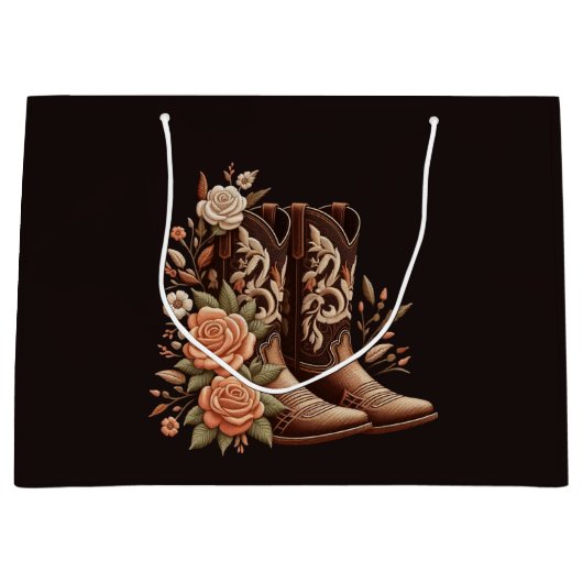 Westerne bloemen met cowboylaarzen groot cadeauzakje (Voorkant)