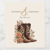 Westerne bloemen met cowboylaarzen wijn etiket (Enkel label)