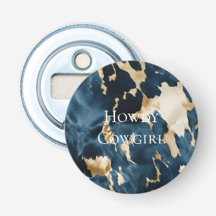 Westerne Blue Cream Gold Cowboy Cowgirl Koeienhuid Button Flesopener