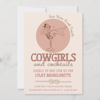 Westerne Blush Cowgirls en cocktails Bachelorette Kaart