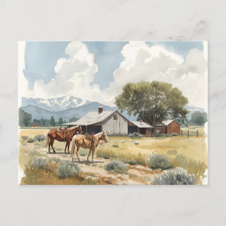 Westerne boerenschuur met paarden briefkaart