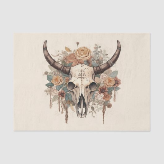 Westerne Boho Bull Skull Floral-ontkoppeling Tissuepapier (Voorkant)