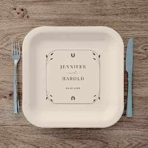 Westerne Boho Hoefijzer Monogram Rustiek Huwelijk Papieren Bordje