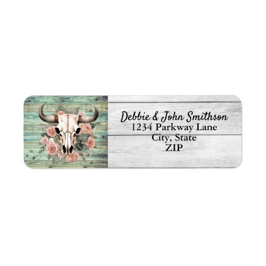 Westerne Boho Koe Floral Skull Sage Wedding Etiket (Voorkant)