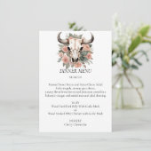 Westerne Boho Koe Floral Skull Sage Wedding Menu (Staand voorkant)
