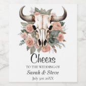 Westerne Boho Koe Floral Skull Sage Wedding Wijn Etiket (Enkel label)
