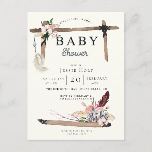 Westerne Boho Style Baby shower Uitnodiging (Voorkant)