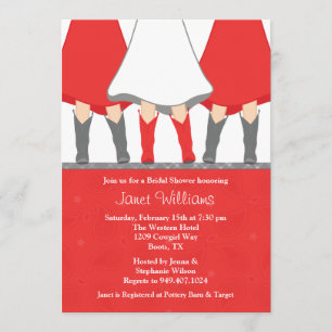 Westerne Boots Bridal Shower Invitation Red Kaart