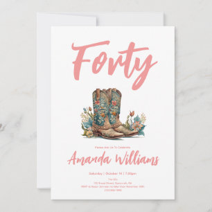 Westerne Boots Floral Fortieth Birthday Kaart