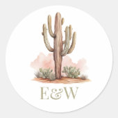 Westerne bruiloft Cactus Monogram Ronde Sticker (Voorkant)