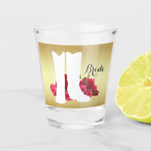 Westerne bruiloft Cowboy Boots en Rozen Bride Shot Glas (Voorkant)