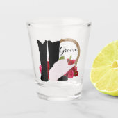 Westerne bruiloft Cowboy Boots Pet Rozen Groom Shot Glas (Voorkant)