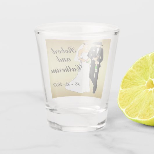 Westerne bruiloft Cowboy Groom en Bride personalis Shot Glas (Achterkant)