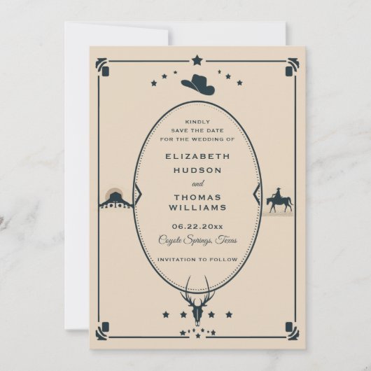 Westerne bruiloft Cowboy Rustiek Lijst Save The Date (Voorkant)