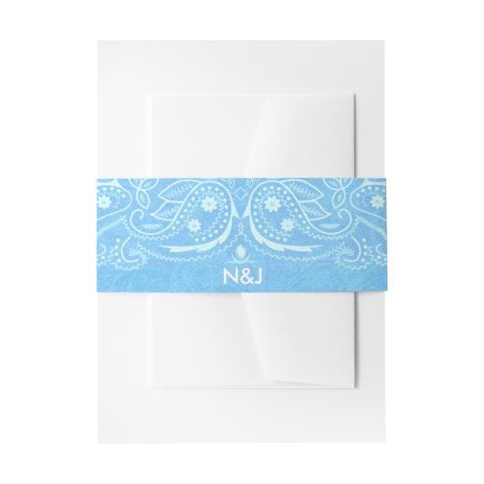 Westerne bruiloft met blauw Rustic Paisley Country Uitnodigingen Wikkel (Voorkant Voorbeeld)