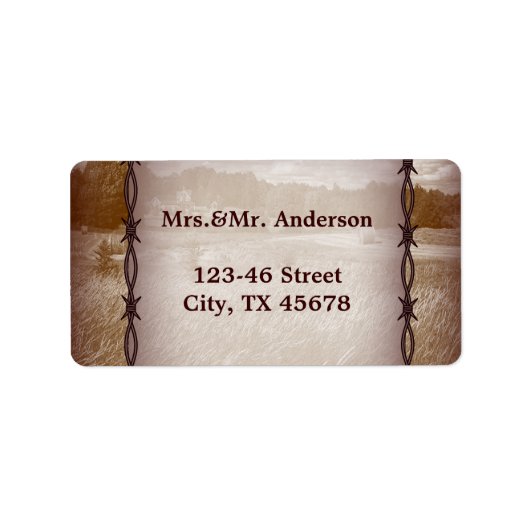 westerne bruiloft met prikkeldraad etiket (Voorkant)