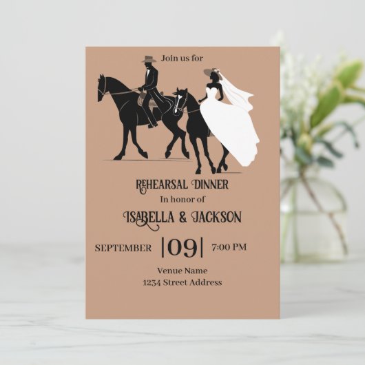 Westerne bruiloft repetitie dineruitnodiging kaart (Staand voorkant)