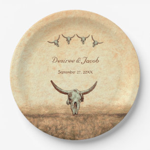 Westerne bruiloft rustieke land Koe Bull Skull Papieren Bordje