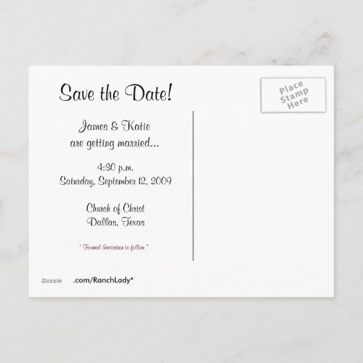 Westerne bruiloft Save the Date Briefkaart sjabloo (Achterkant)