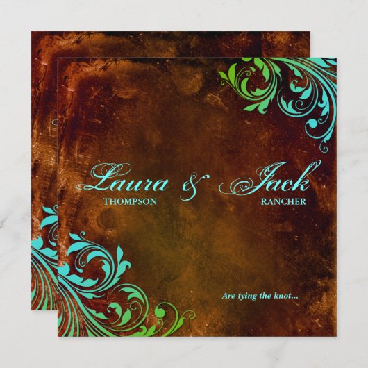 Westerne bruiloft Uitnodiging  bruin Blauw (Voorkant / Achterkant)