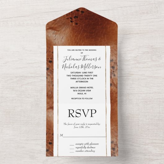 Westerne bruine dierenprint bruiloft all in one uitnodiging (Binnen)