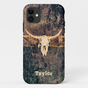 Westerne bruine Tan Beige textuur Cowboy Bull Skul iPhone 11 Hoesje