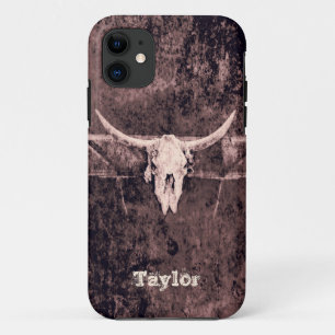 Westerne bruine textuur Rustic Bull Skull iPhone 11 Hoesje