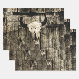 Westerne Bull Skull Barn Brown Wood Rustisch Inpakpapier Vel