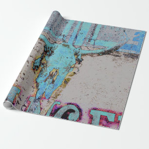 Westerne Bull Skull Blauwgroen Blue Rustic Vintage Cadeaupapier