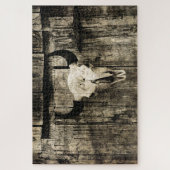 Westerne Bull Skull  Bruine Barn Wood Rustig Legpuzzel (Verticaal)
