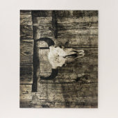 Westerne Bull Skull  Bruine Barn Wood Rustig Legpuzzel (Verticaal)