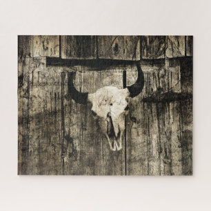 Westerne Bull Skull  Bruine Barn Wood Rustig Legpuzzel