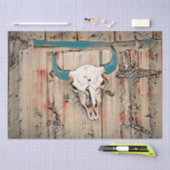 Westerne Bull Skull Rustic Barn Blauwgroen bruine  Tissuepapier (Craft)
