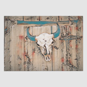 Westerne Bull Skull Rustic Barn Blauwgroen bruine Tissuepapier