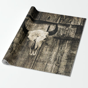 Westerne Bull Skull Rustic Barn Wood Sepia  Cadeaupapier