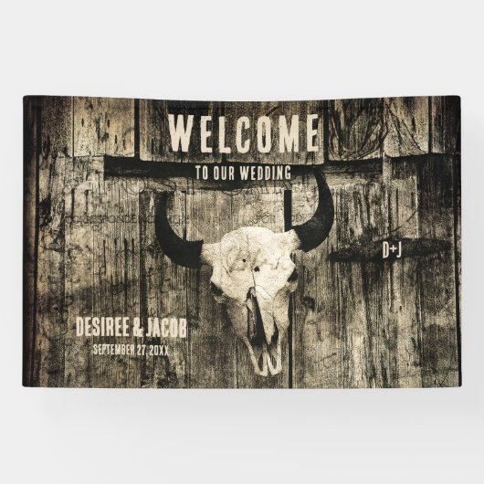Westerne Bull Skull Sepia Rustic Welkom Spandoek (Horizontaal)
