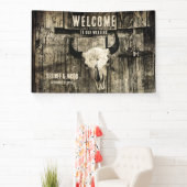 Westerne Bull Skull Sepia Rustic Welkom Spandoek (Insitu)