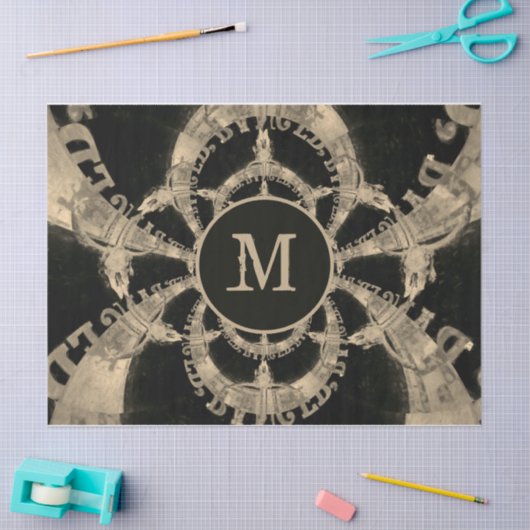 Westerne Bull Skull Sepia Rustige Monogram Tissuepapier (Craft)