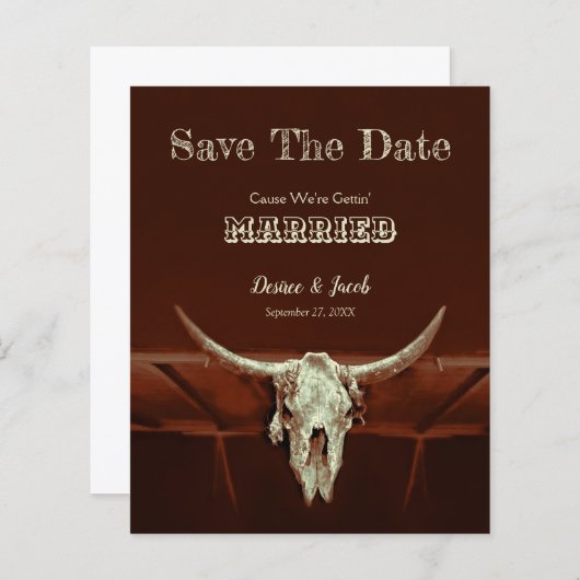 Westerne bull Skull Weddenschap Save the Date (Voorkant / Achterkant)