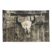 Westerne Bull Skull Wood Barn Sepia  Rustisch Kussensloop (Achterkant-Rechts)