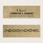 Westerne Burlap Bruiloft Drink Tickets Mini Visitekaartjes (Voorkant /achterkant)