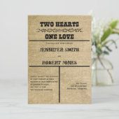 Westerne Burlap bruiloft uitnodiging (Staand voorkant)