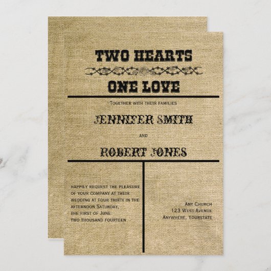 Westerne Burlap bruiloft uitnodiging (Voorkant / Achterkant)