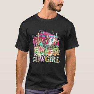 Westerne Cactus Texas Cowgirl Koe Bull Skull Rodeo T-shirt