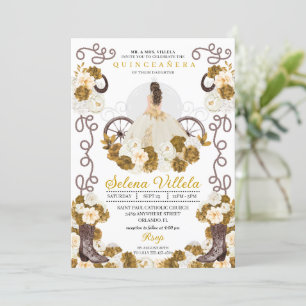 Westerne Charro Prinses Ivoor & Goud Quinceañera Kaart