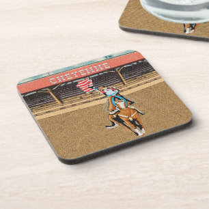 Westerne Cheyenne Rodeo Cowgirl Amerikaanse vlag 2 Bier Onderzetter