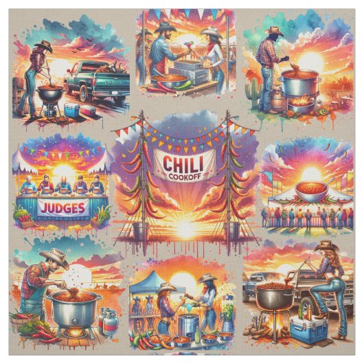 Westerne Chili Cookoff Scenes 1 Stof (Swatch)