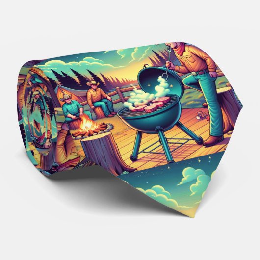 Westerne Cookout Cowboys Grilling Party Stropdas (Opgerold)