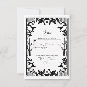Westerne Country Cowboy Rustic Wedding RSVP Kaartje